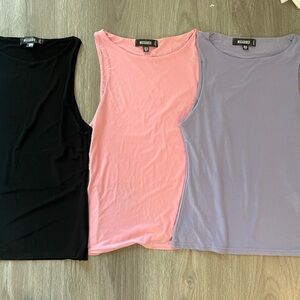 Misguided top bundle  of 3  Women's Sleeveless Tops - Black, Pink, and Purple.